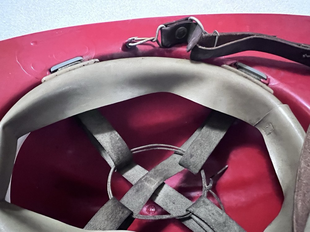 VTG MSA Fireman’s Helmet Red with original adjustable strap.