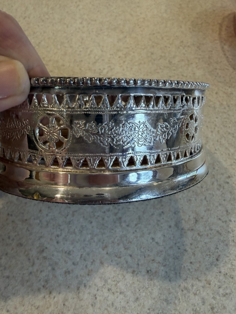Vtg Silver Plated Neoclassical Wine Coaster With Walnut Insert Unbranded