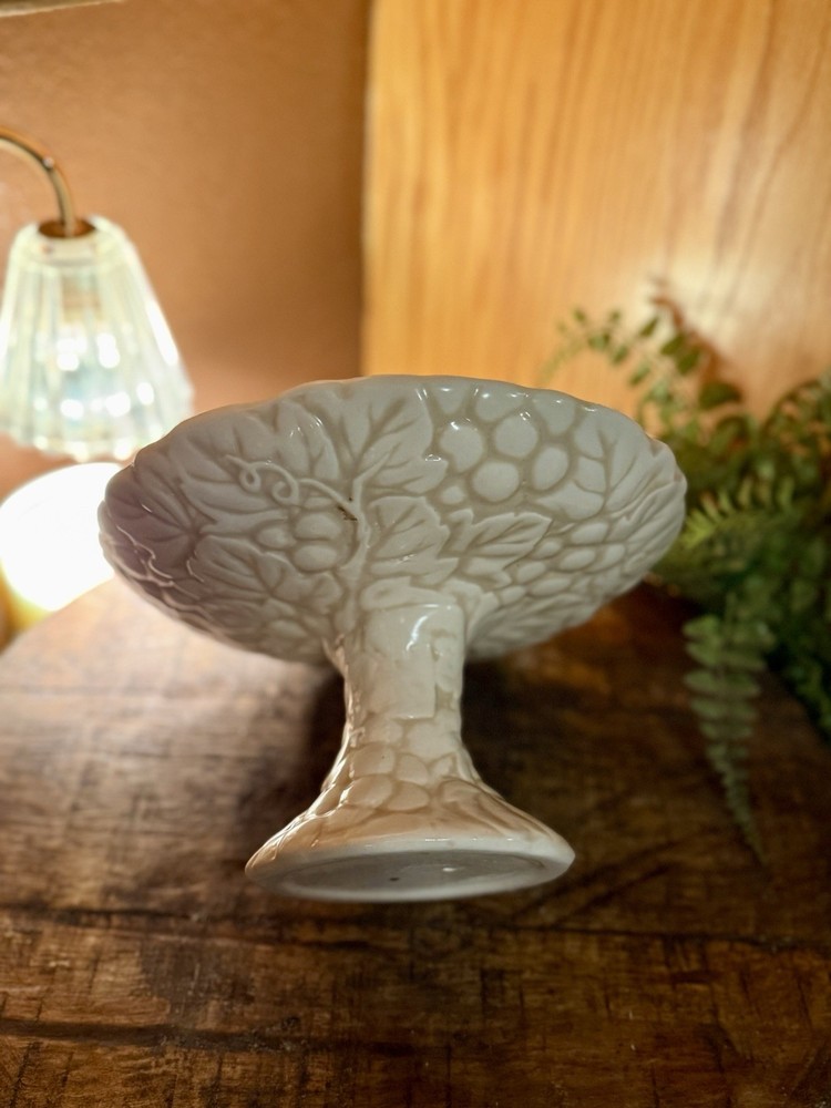 White Ceramic Cake Stand Round 9” Grape Pattern