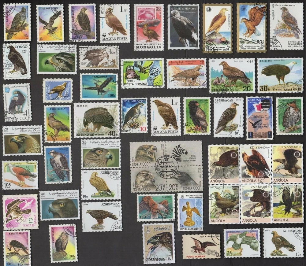 50 All Different EAGLES  (BIRDS) on Stamps