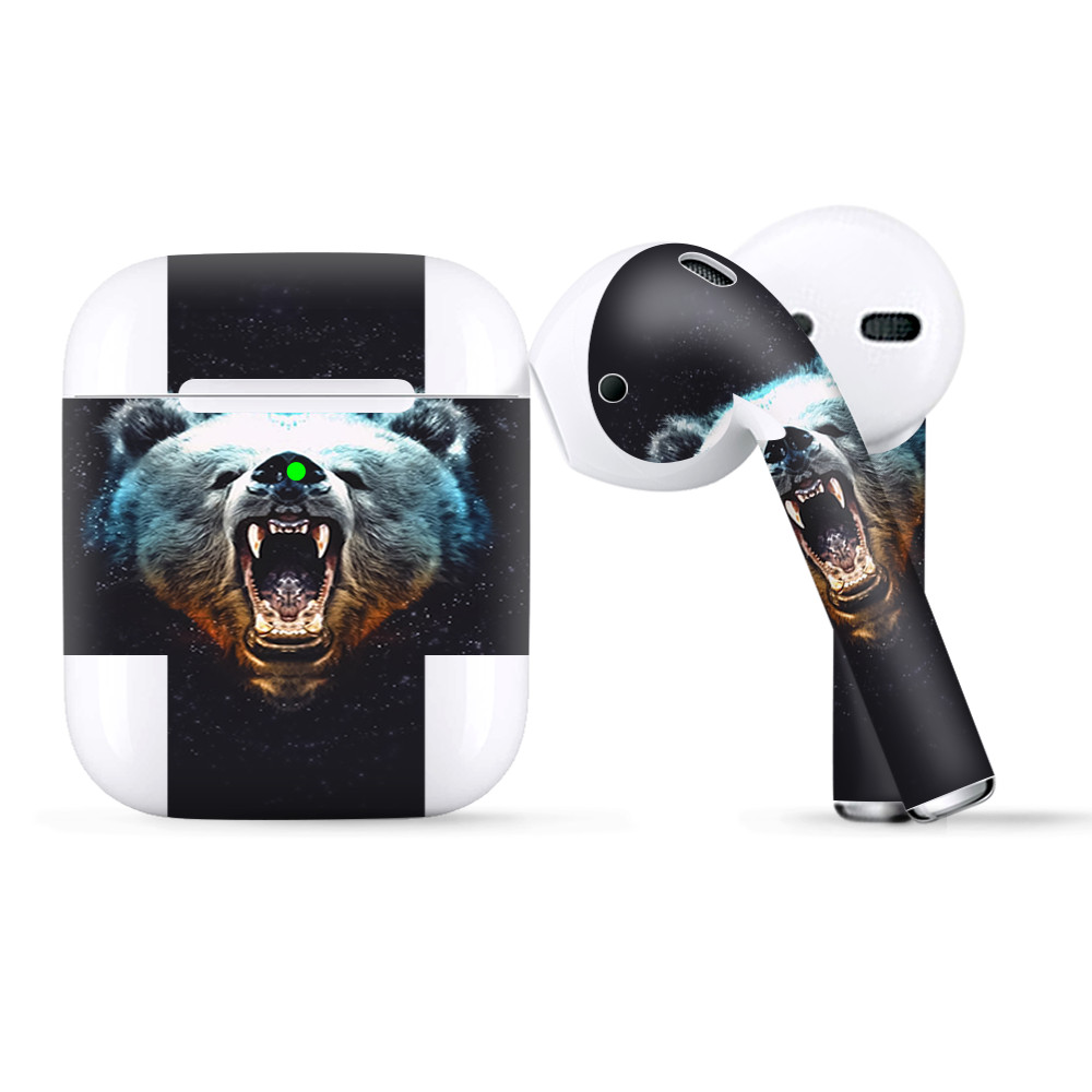Skins Wraps compatible for Apple Airpods  growling Bear head