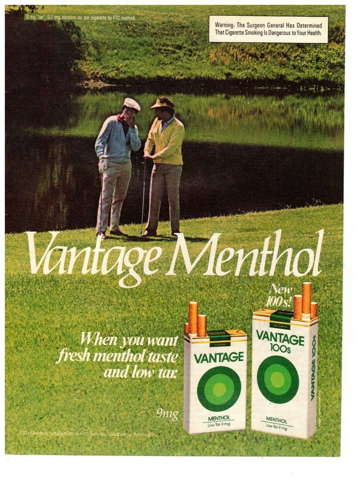 Vantage Menthol Golf Fairway Vintage 1993 Print Ad