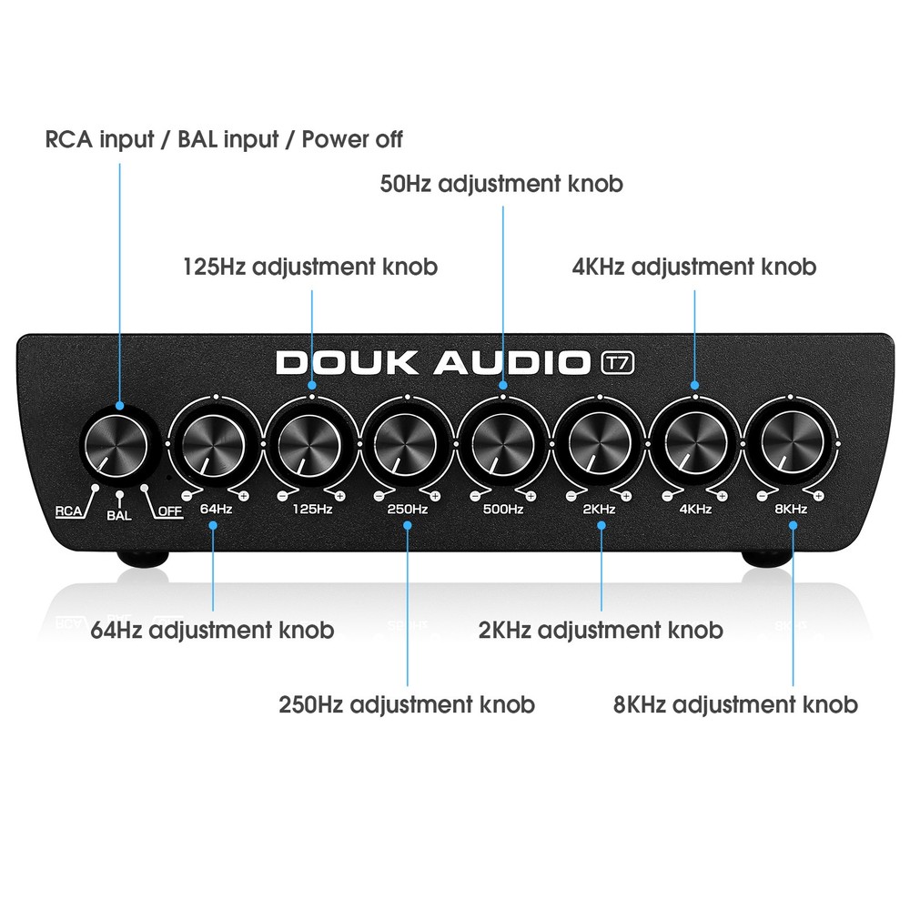7-Band Audio Equalizer Preamp Balanced XLR / RCA Audio Pre-Amplifier for Speaker