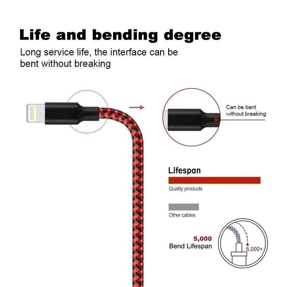 3 Cables iPhone Charger for Apple iPhone 12 11 X 13 14 iPad USB Cable