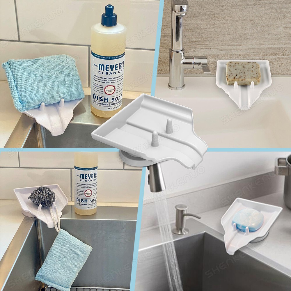 2Pc Soap Dish Holder Self Draining Leaf Shape Bar Soap Saver Suction Cup Bath