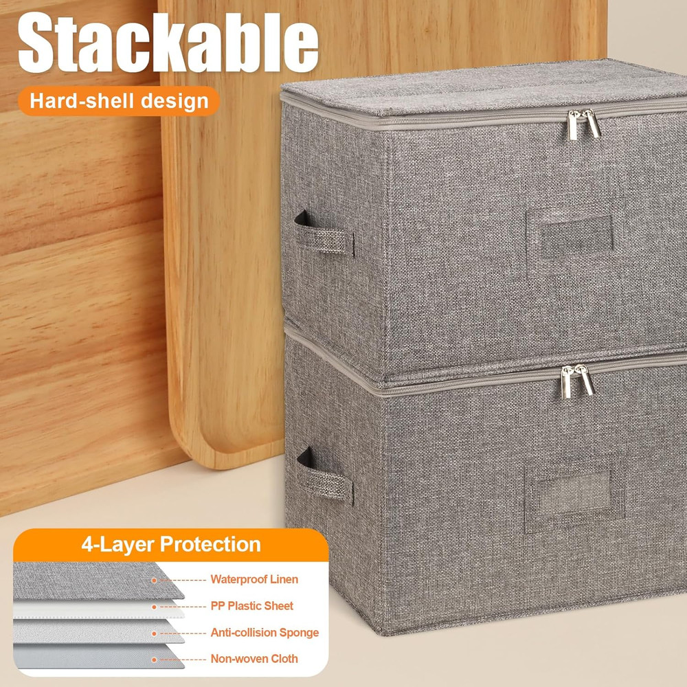 Wine Glass Storage Box 2-Pack, Stemware Container Cases, Stackable W/Hard Shell