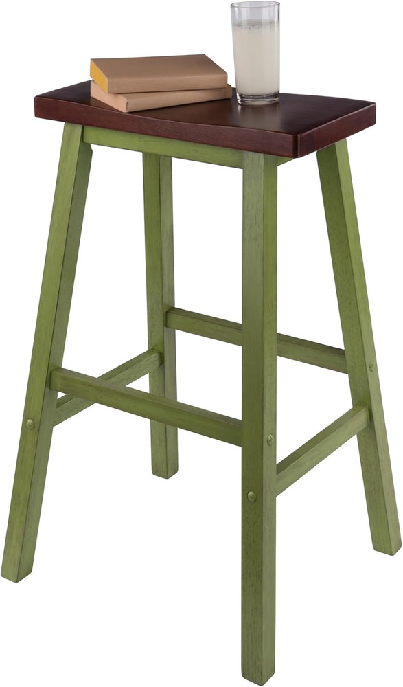 Satori 29" Saddle Seat Bar Stool - Rustic Green & Walnut Finish