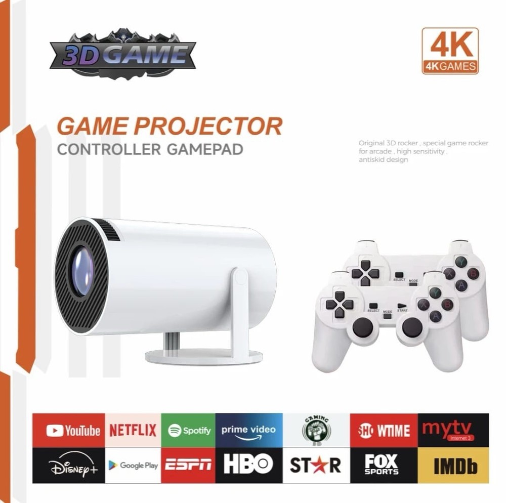 4K Portable Desktop Game Projector Android11 WiFi Bluetooth3D Ready 15000+ game