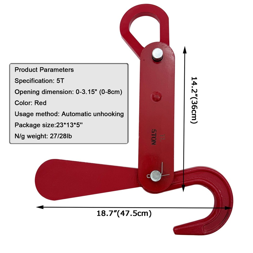 5T Automatic Unloading Hook Self-decoupling Hook 0-3.15" Opening