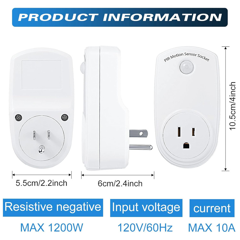 4 Pieces Motion Sensor Sockets Indoor Plug in Sensor Light Control Switch 120 De