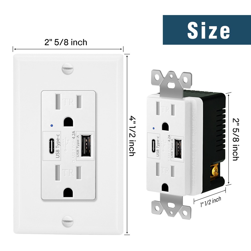 10Pk 4.2A USB Type A & Type C Wall Charging Outlet Tamper-Resistant for iPhone