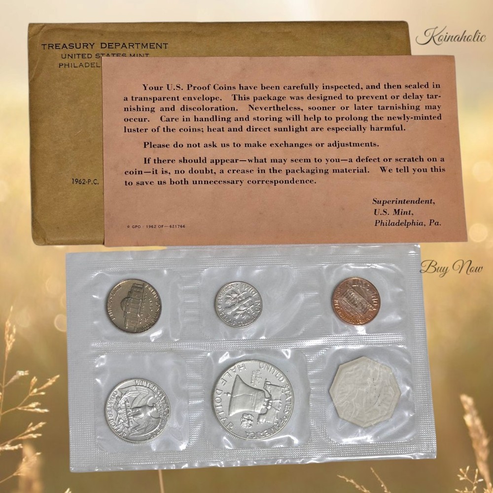 1962 Silver Proof Set with OGP & COA, Spotless Coins, Pulled From Storage