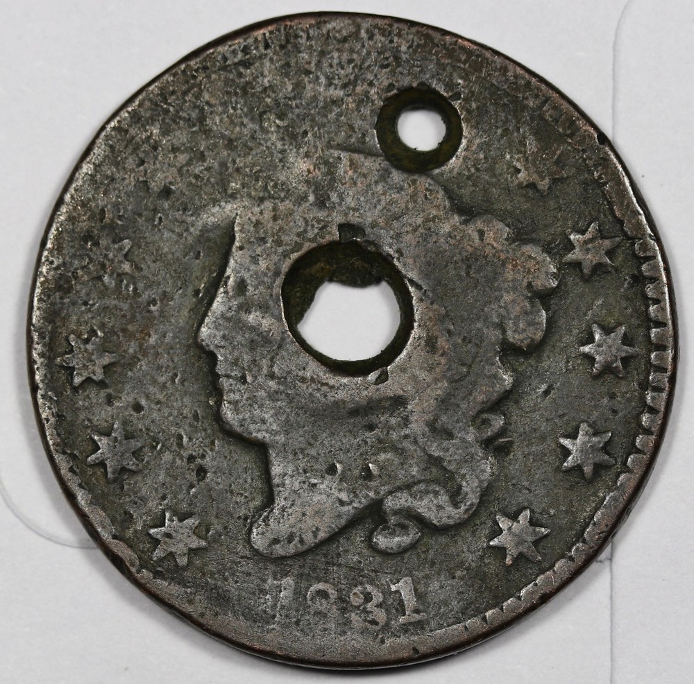 1831 Large Cent.  Double Holed.  212558