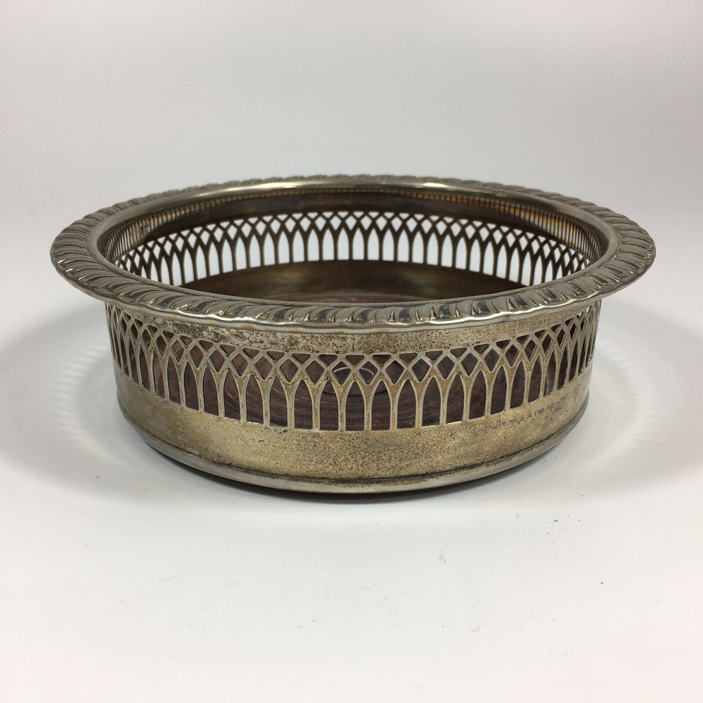 Vintage Cavalier Silver Plated Pierced Bottle Coaster 16cm In Diameter
