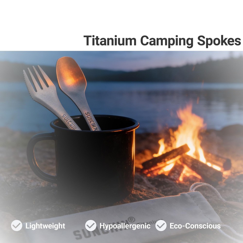 SUNCHIN Titanium 3 in 1 Fork,Spoon and Knife,multi function,Camping Utensil S...