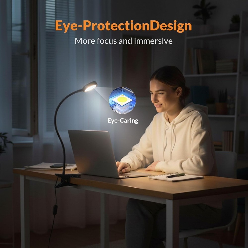Versatile Clip-On LED Desk Lamp - Eye-Friendly Lighting for Reading & Tasks