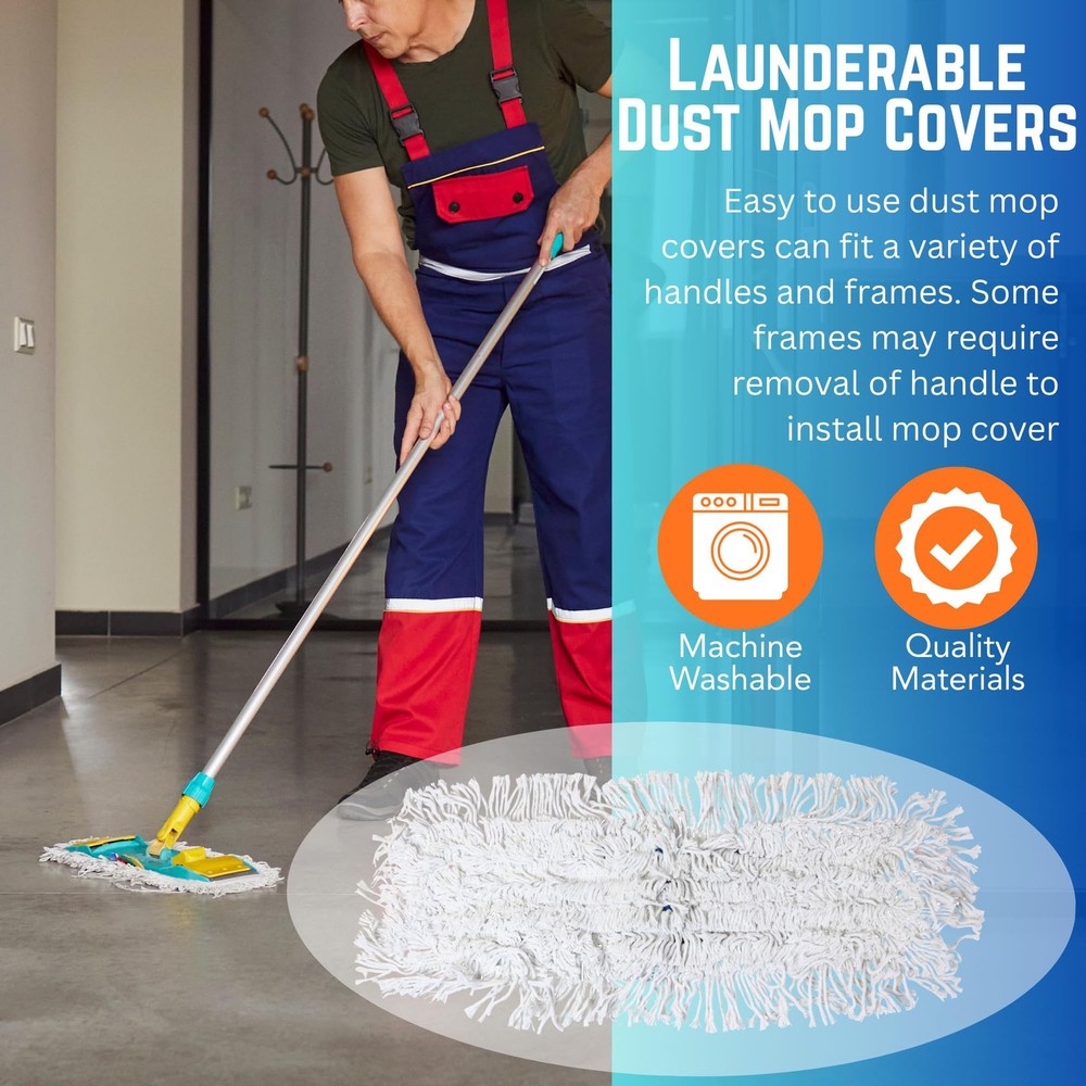 Iconikal 3 Pack Cotton Rectangular Dust Mop Head Replacement, Launderable Reu...