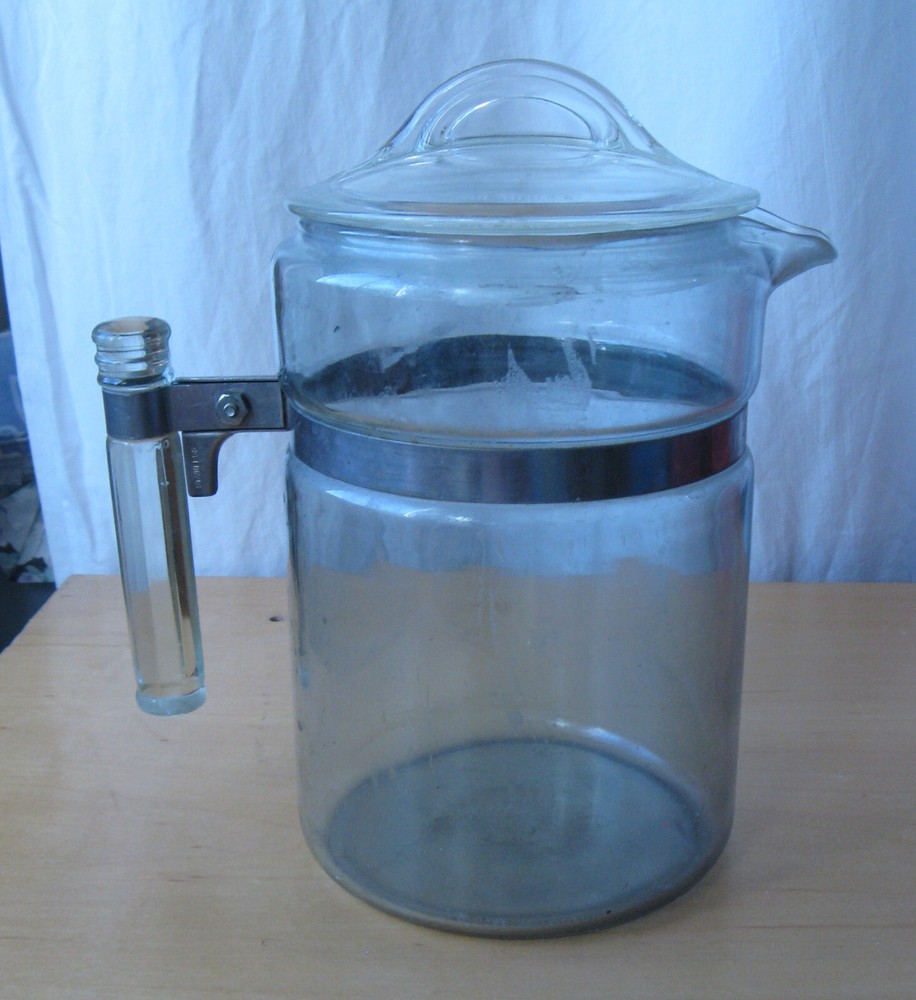 PYREX - Old COFFEE PERCOLATOR with Stick Handle and Tab Handle Lid (no innards)