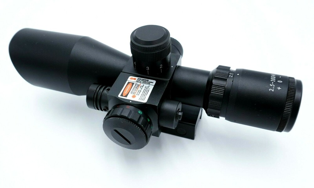 Adjustable 2.5-10x40 Compact Rifle Scope Illuminated Mil-Dot RED Laser & Mount