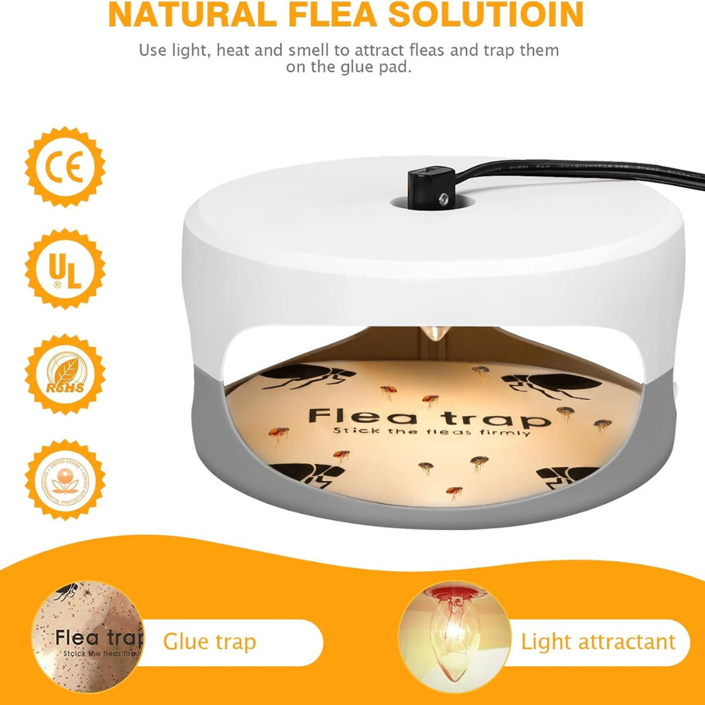 2 Pcs Flea Traps for Inside Your Home, Bug Killer with Sticky Pads & Light Bulb