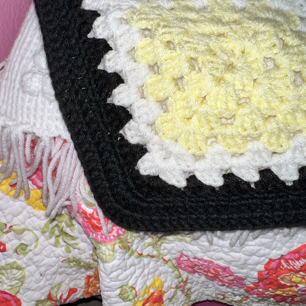 Vtg Afghan Handmade Granny Square Blanket 72" x 64" Multi Colored
