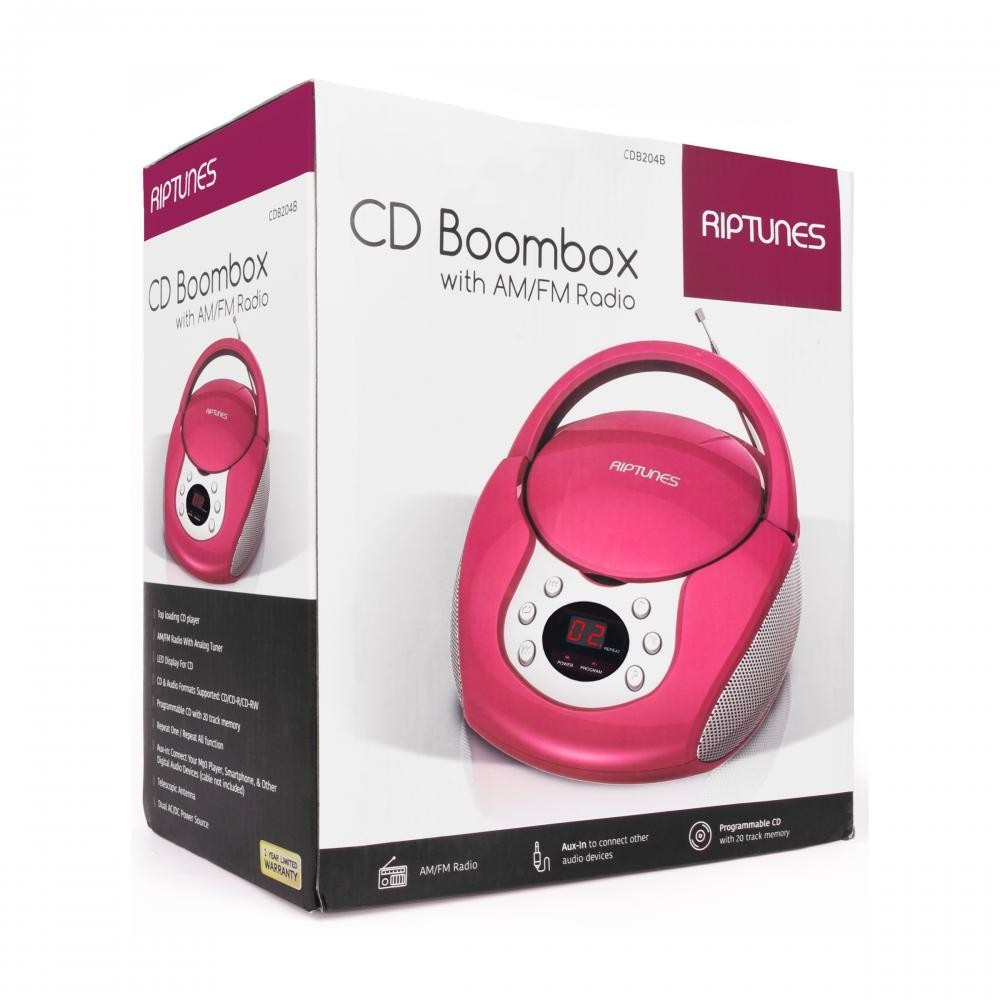 Portable CD AM/FM Boombox, Pink
