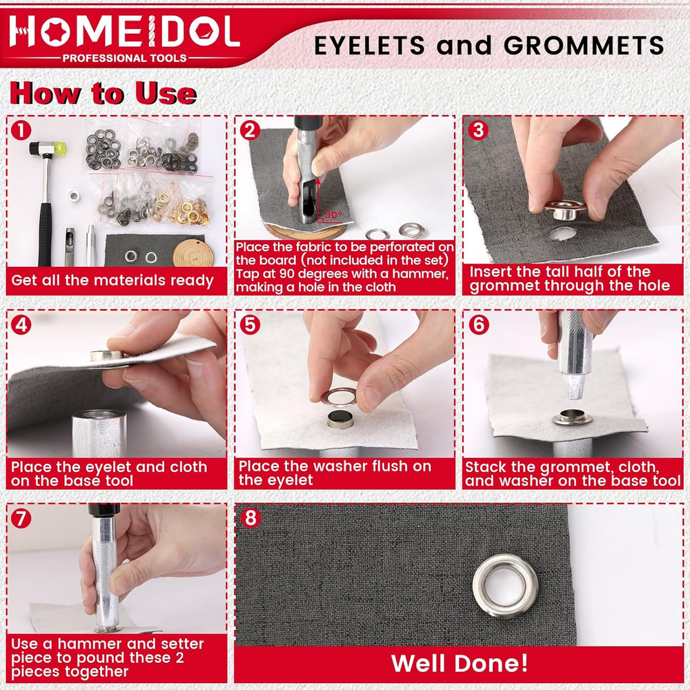120 Sets 1/2 Inch Grommet Tool Kit with 4 Install Tools for DIY Projects