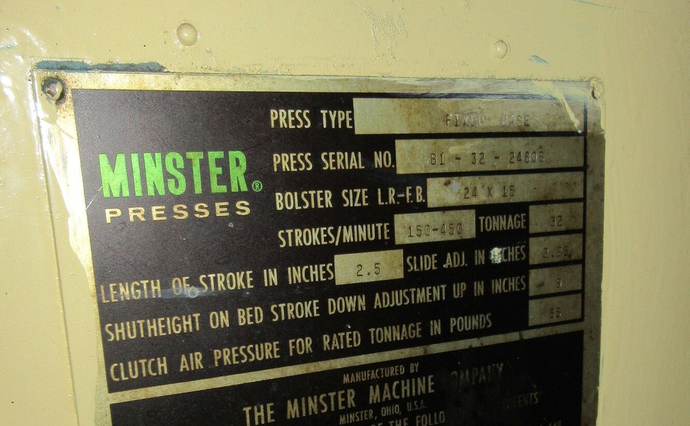 MINSTER 32 TON OBS B1-32 PUNCH PRESS