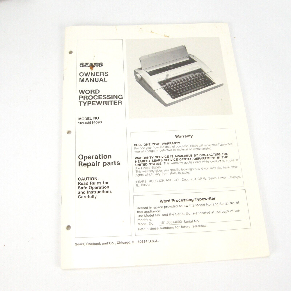 Sears Roebuck Portable Word Processing Typewriter 10K Text Memory - GC