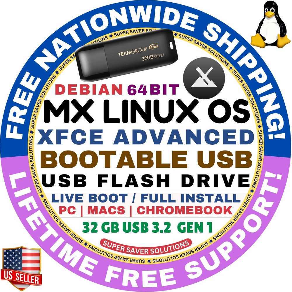 MX-LINUX OS 23.4 INSTALLER BOOT USB, XFCE, KDE, FLUXBOX, 64-BIT, DVD/USB, MAC/PC