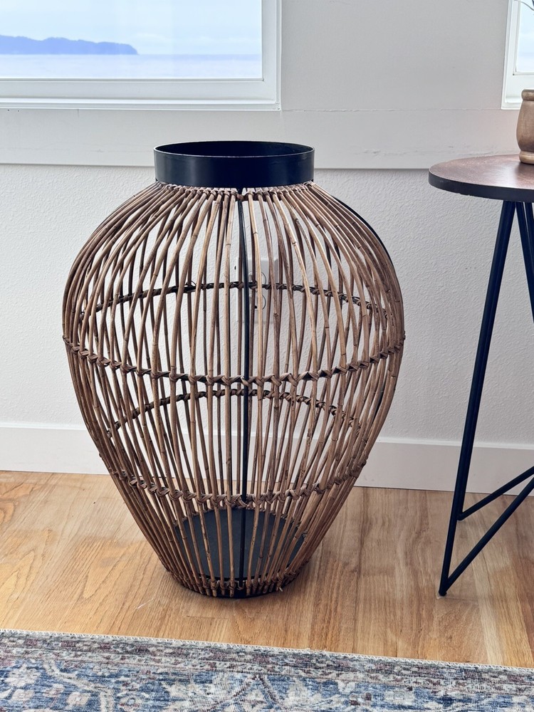 Large Open Frame Bamboo Wicker Rattan Floor Vase Basket