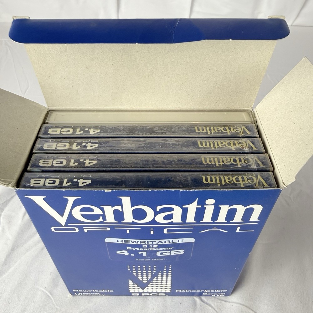 Verbatim Rewritable Optical Disk #92841 4.1GB 5.25" 512 Bytes 5 Pack Opened Read