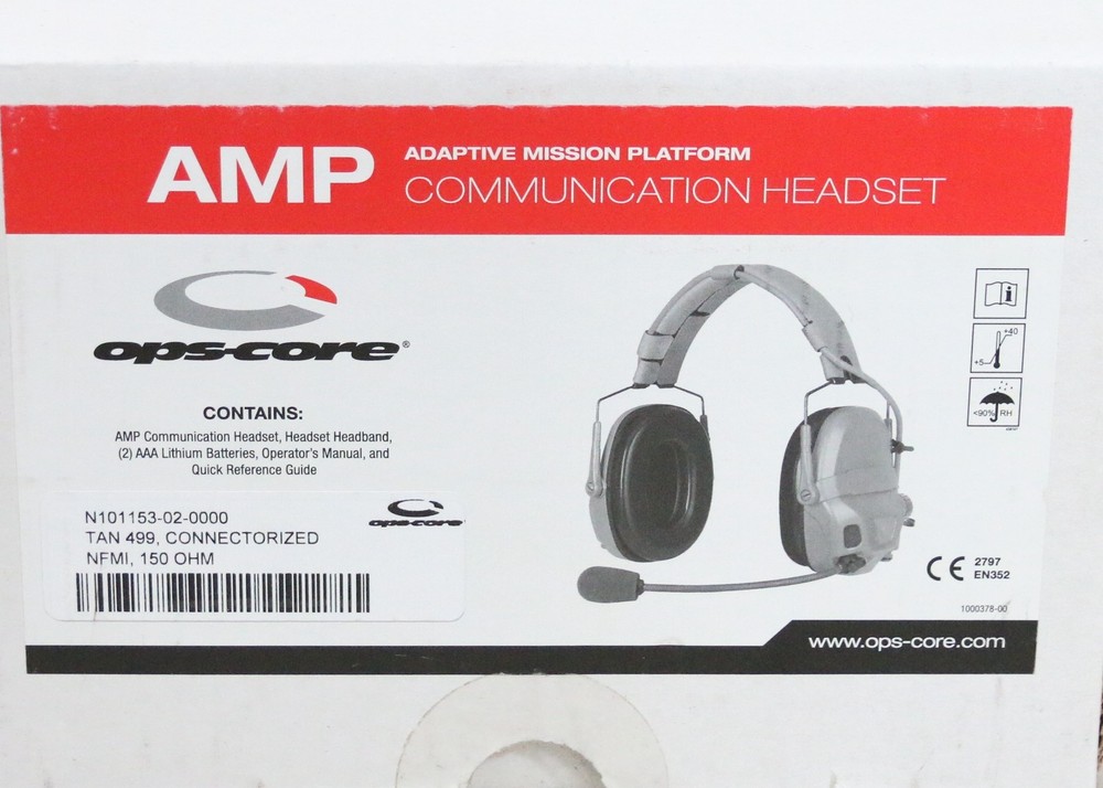 NEW OPEN Ops-Core AMP Communication Headset NFMI Connectorized Tan 499 w/ Mic