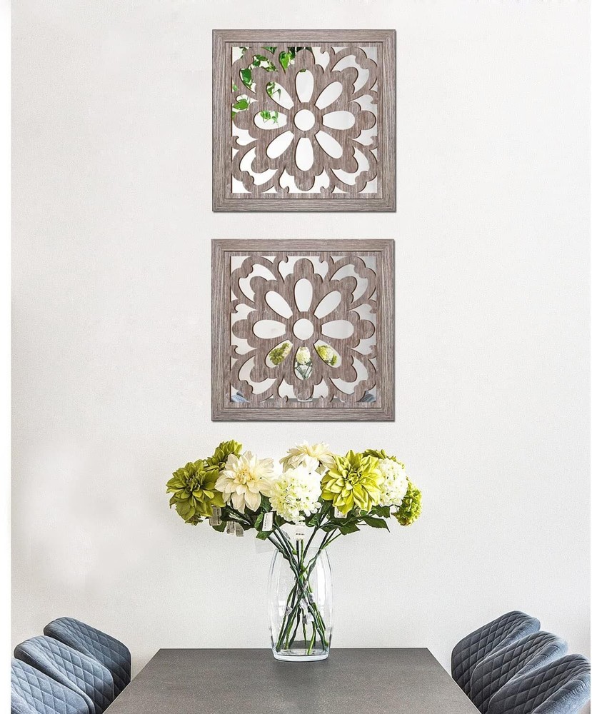 Square Mandala Cutout Wall Mirror Decor - Kitchen Entryway Decorative Mirror