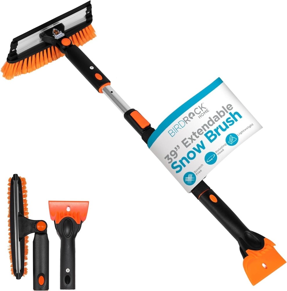 Versatile 39" Snow Brush with Double-Sided Head & Ice Scraper for Quick Clearing