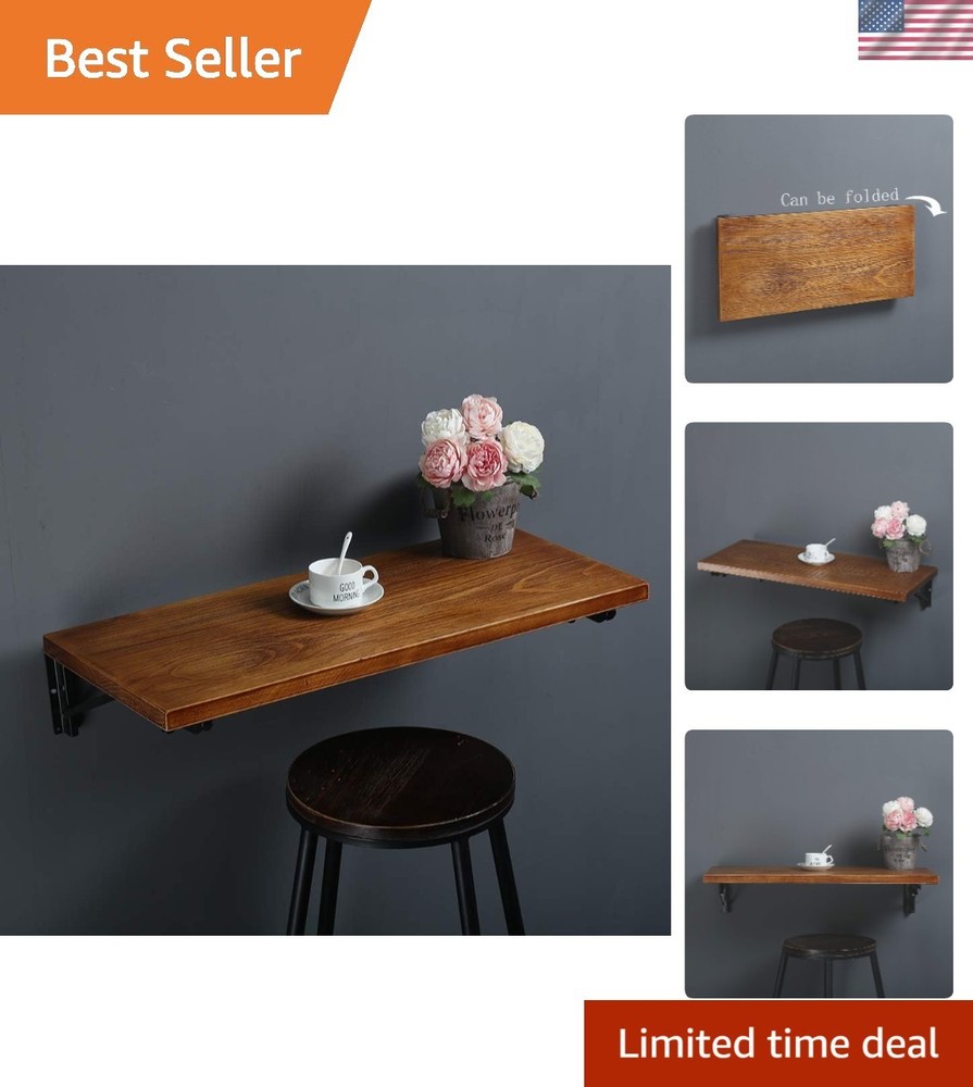 Versatile 40"x16" Wall-Mounted Drop Leaf Dining Table in Solid Pine Wood