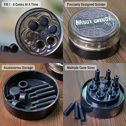 Portable Herb Grinder & Cone Rolling Machine - 6 Loader, Pre-Roll Cones Included