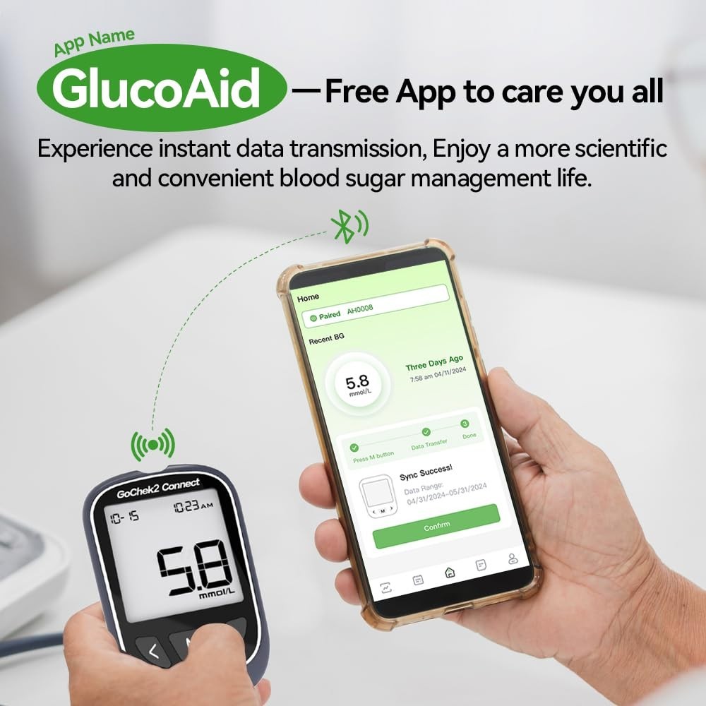Bluetooth Blood Sugar Testing Kit 10 Strips & Lancets, Free App, No Coding, 5...
