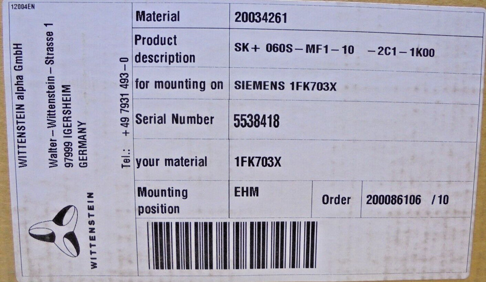 WITTENSTEIN SK+-6-S-MF1-10 BEVEL GEARBOX