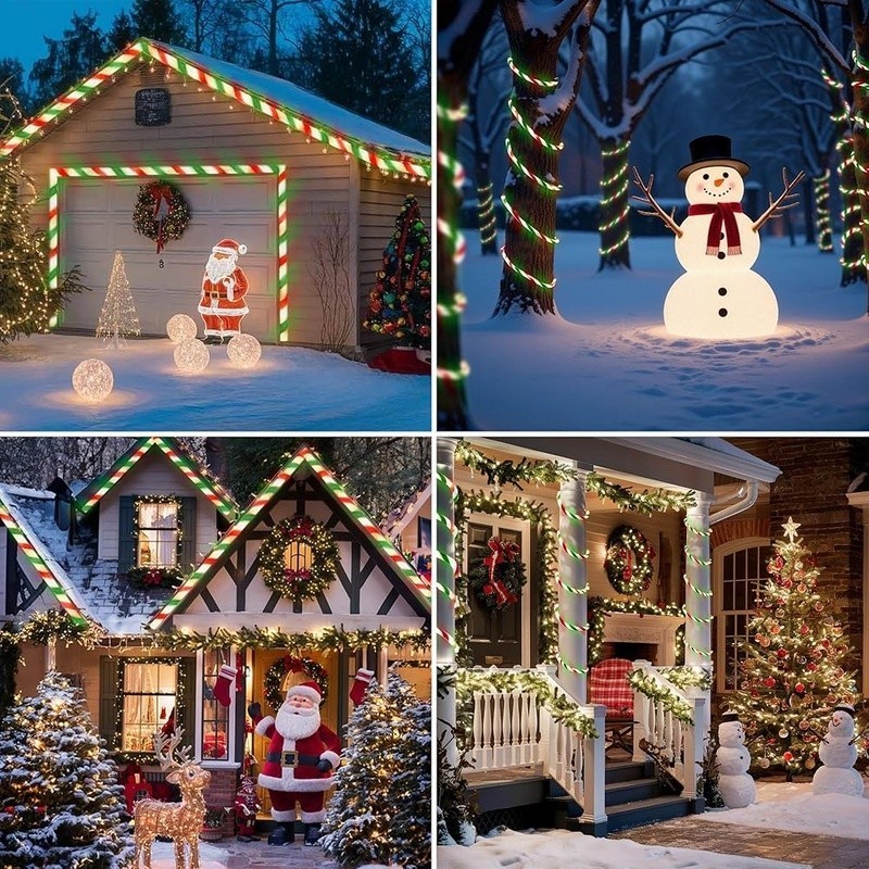 Candy Cane Christmas Rope Lights Waterproof LED String Light Timer 8 Modes Decor