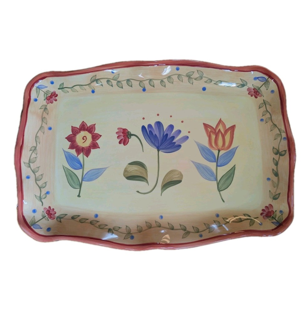 Pfaltzgraff Napoli Floral Rectangular Serving Tray  Platter 16"x11" Hand Painted