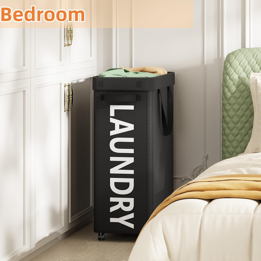 Optish Laundry Basket with Wheels, 90L Rolling Hamper 90L, Black