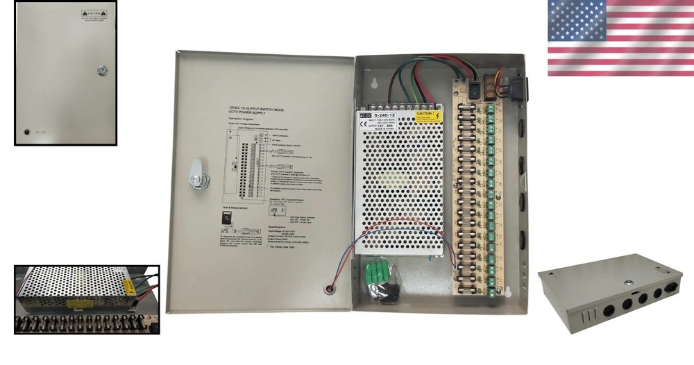 18 Channel 12V Power Supply Box - 20A Distribution for CCTV Security Systems