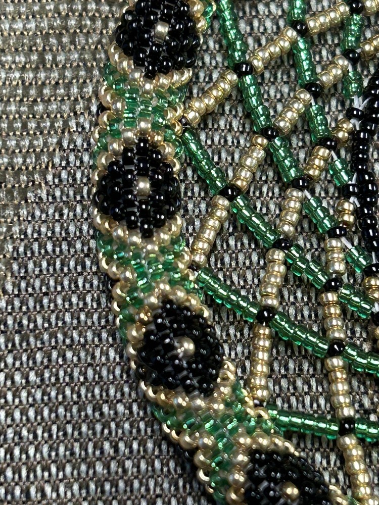 Hand Beaded Dream Catcher ( Gold, Black, & Green)