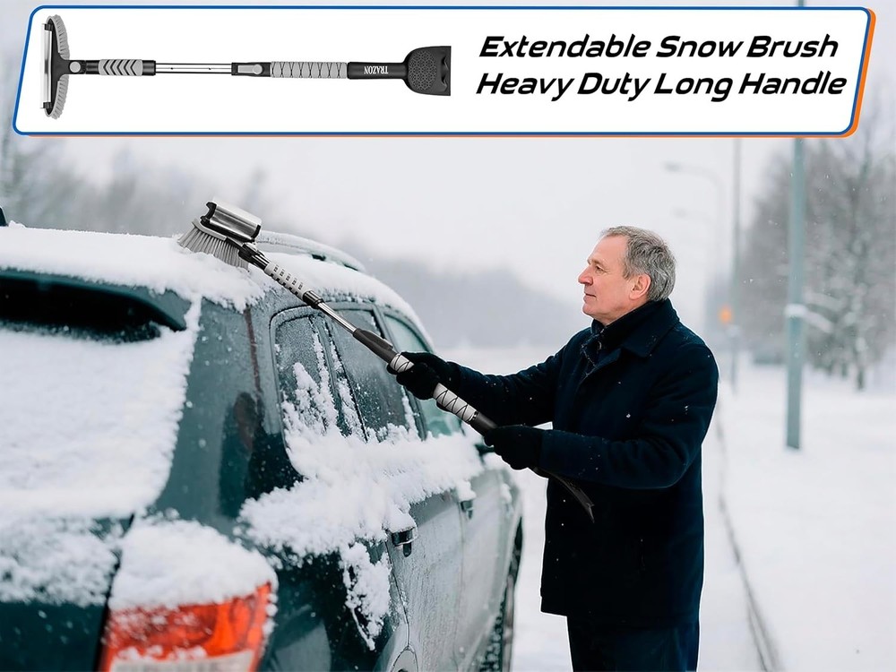 Compact Snow Brush & Ice Scraper - 42.4 Inch Extendable Handle for Cars & SUVs