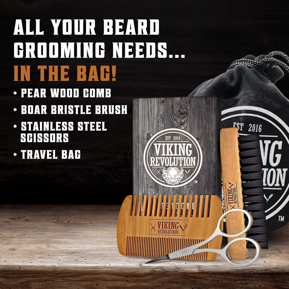 Viking Revolution Beard Comb & Brush Set for Men &