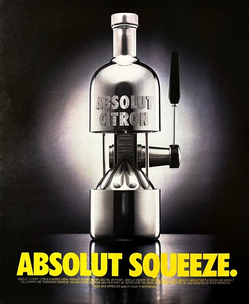 1998 ABSOLUT VODKA CITRON Vintage Print Ad Squeeze