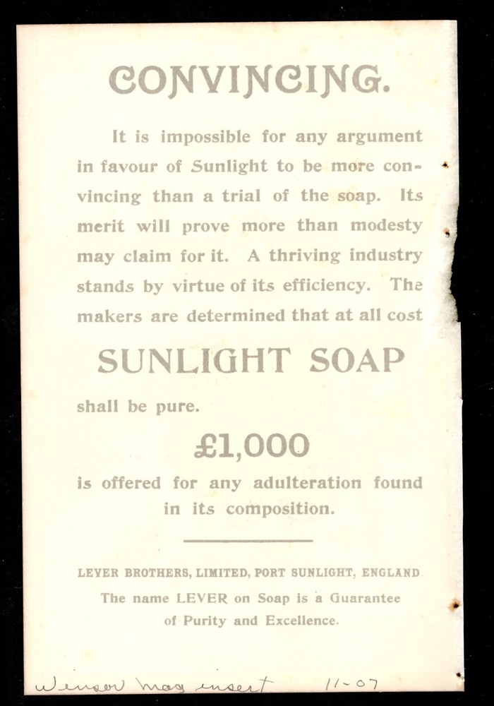 Sunlight Soap Magazine Insert Advertisement - 1