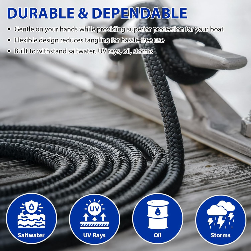 Boat Dock Lines Marine Rope - 1/2" X 15Ft with Pre-Spliced 12" Loop Double Braid