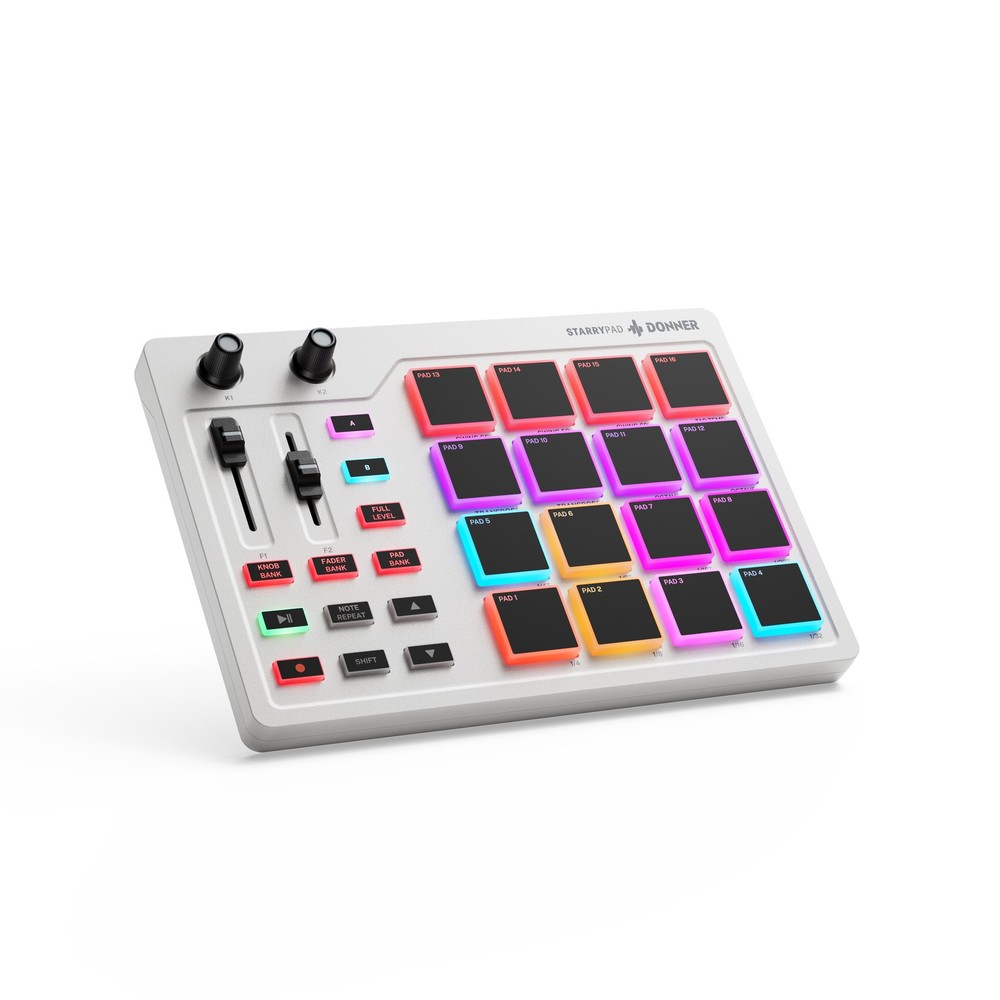 Donner STARRYPAD Professional MIDI Drum Machine 16 Beat Pad USB Controller White